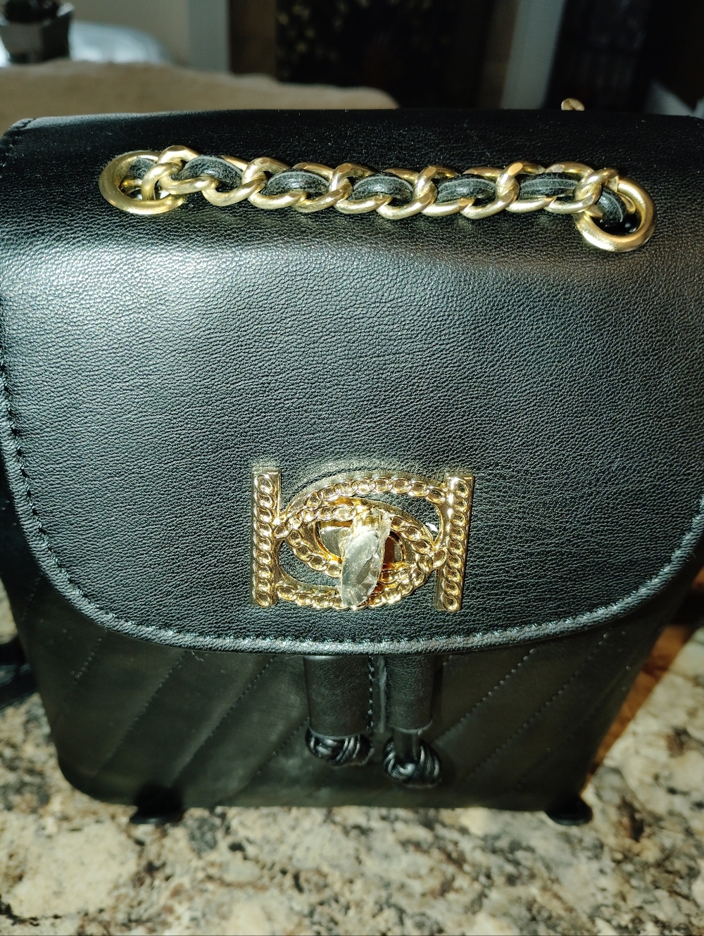 bebe Black Quilted Backpack with Gold Chain Accent. Brand New With Tags - Picture 1 of 7
